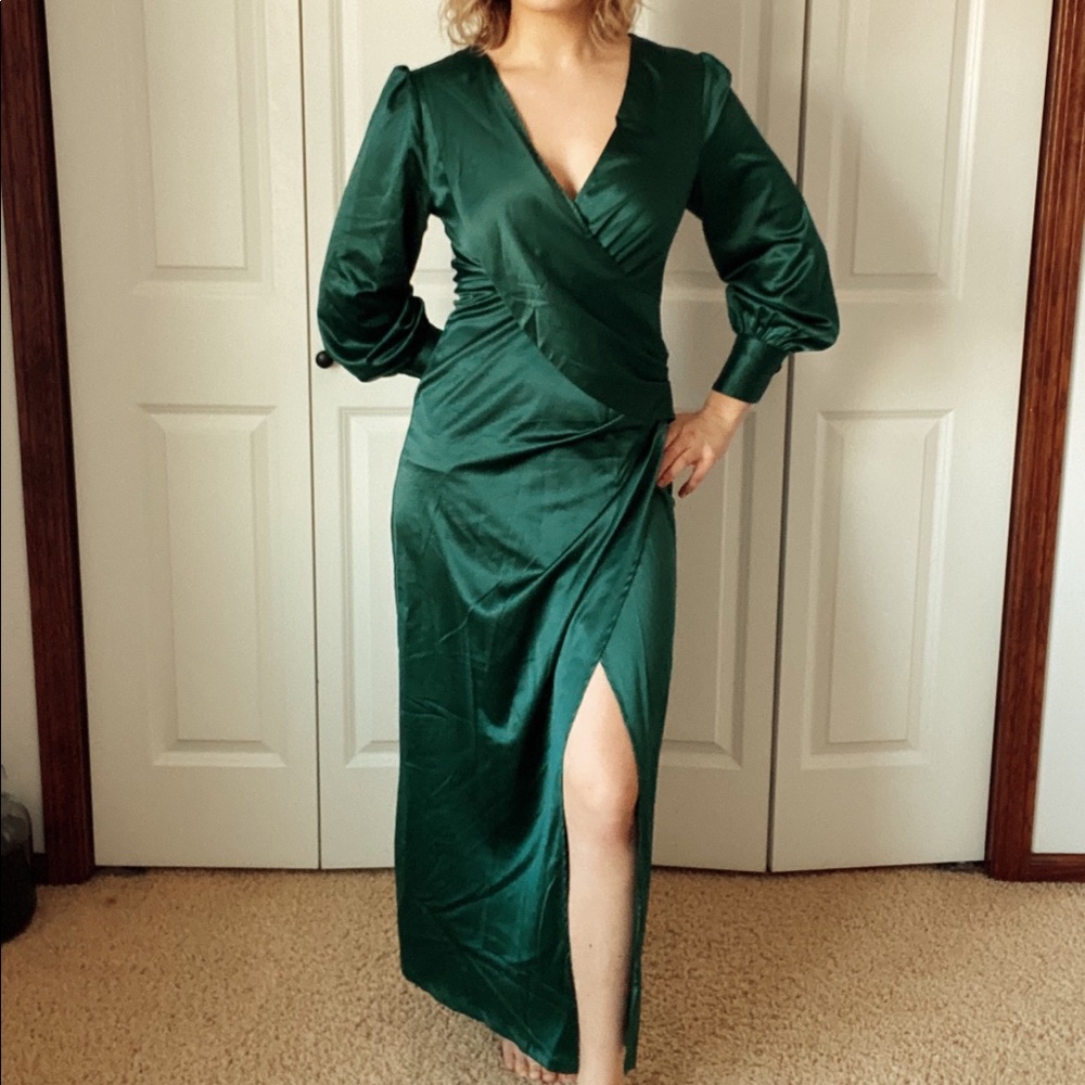 Emerald Green Satin Dress